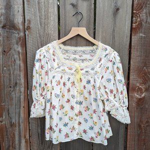DÔEN Floral Print Square Neckline Blouse, Size M